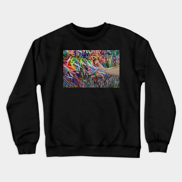 Male Hand Touching Lucky Ribbons Crewneck Sweatshirt by DiegoCarvalho